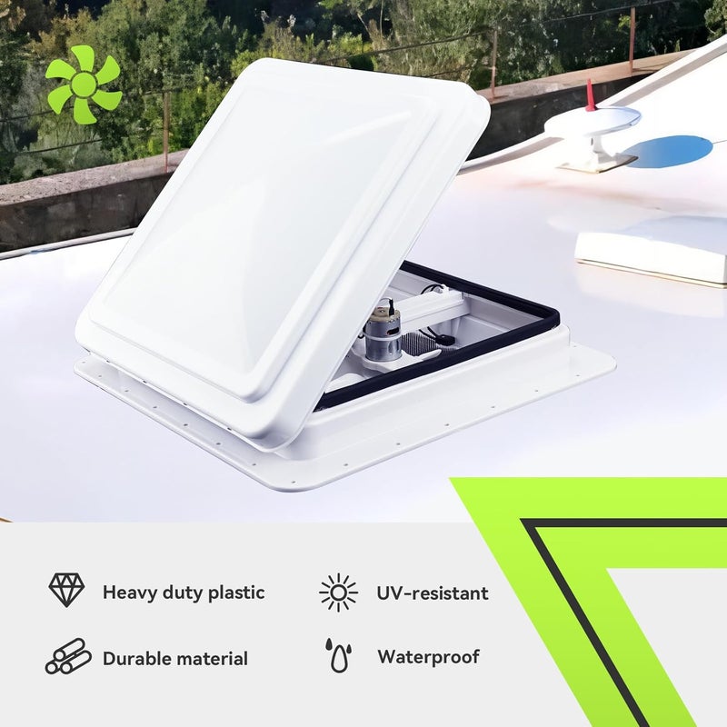 RVMATE مروحة تهوية سقف 14" للسيارات الترفيهية/المقطورات/الكرفانات، بيضاء مع مروحة 12V وشفرات 6" - Image 4
